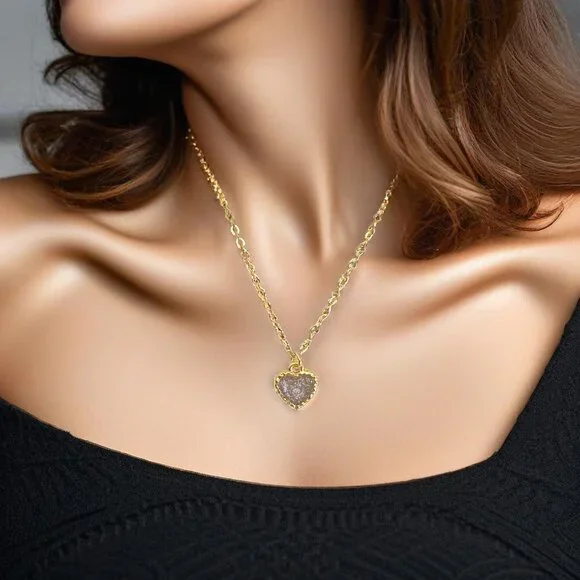 3/$20 14k Gold Bronze Glitter Resin Heart Handmade Charm Pendant Necklace - Picture 6 of 7